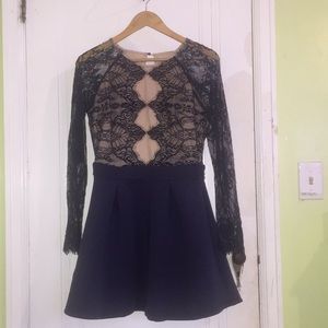 Navy blue lace split in the back dress